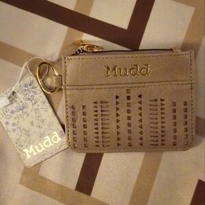 MUDD Tan Card Zip Keyring NWT